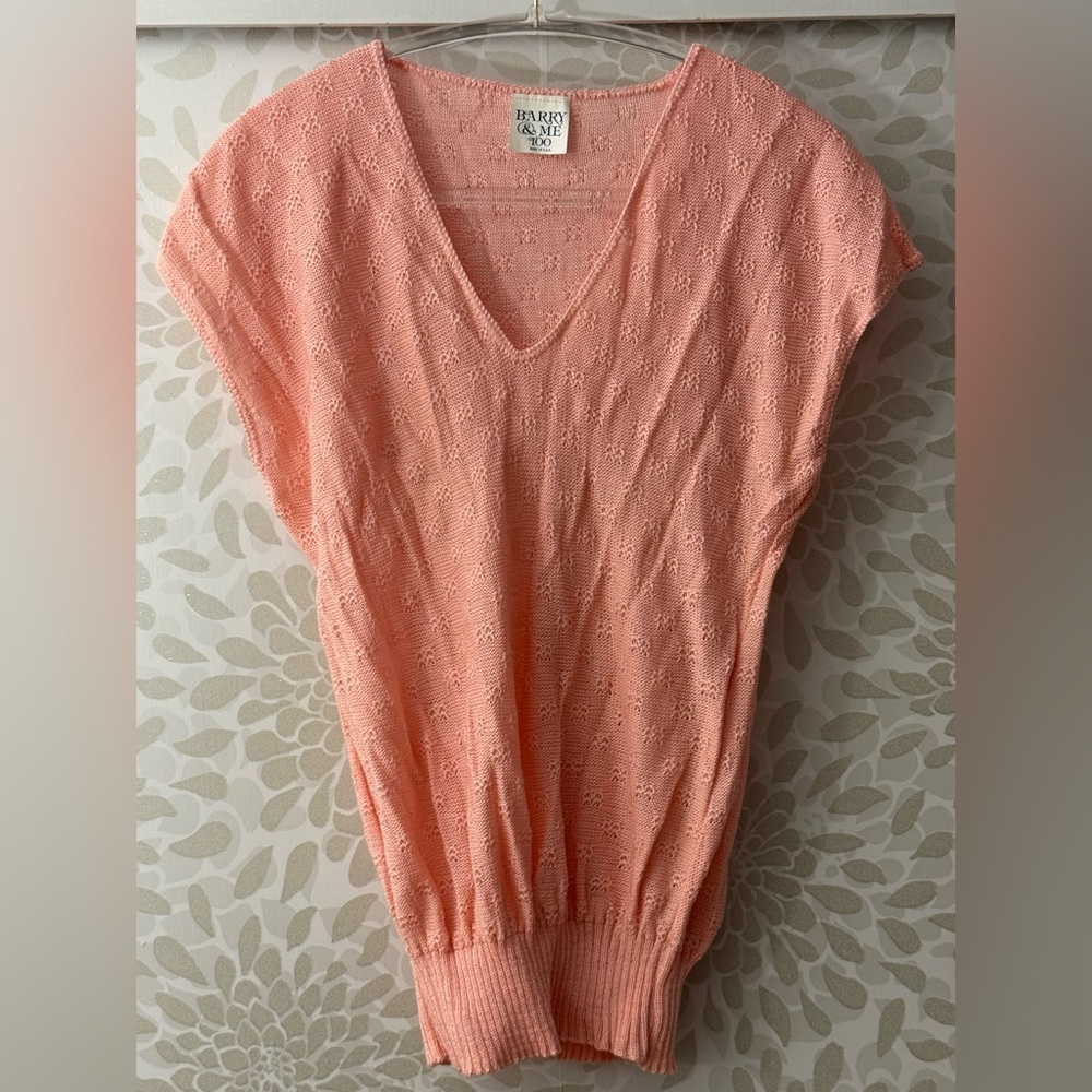 Vintage 80s 90s Barry & Me Too Women’s M L Pink Pointelle Shot Sleeve Sweater